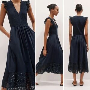 Madewell | Dresses | Madewell Eyelet Nightbreeze Dress Navy Blue Lace Trim  Midi Sleeveless Vneck S | Poshmark